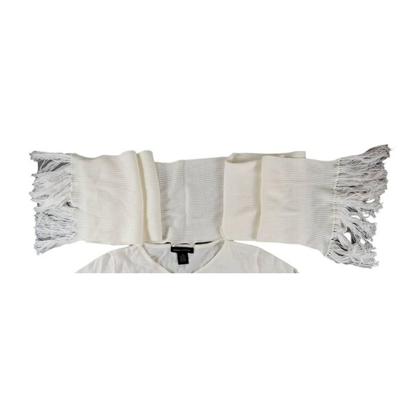 Womens Ivory Sweater V-Neck with Detachable Fringed Neck Scarf NWT JH1414 - Picture 6 of 6